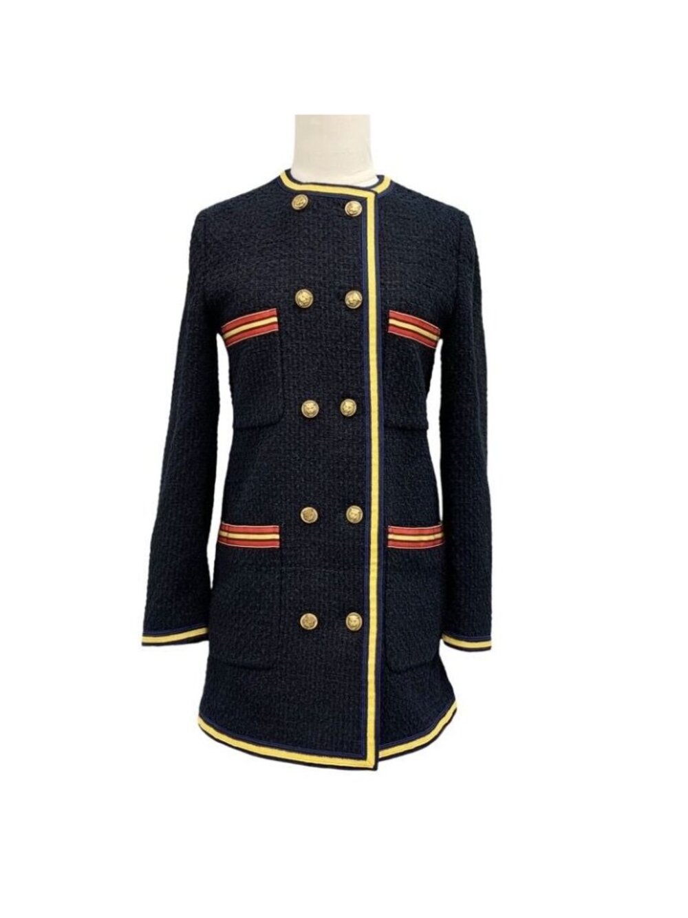 Gucci Outer Coat Jacket Taiga Button Tweed Black